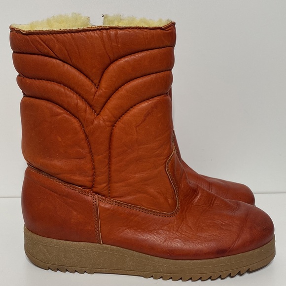 Vintage Hush Puppies Women’s Rust Leather Insulated Zip Up Winter Boots - Picture 3 of 12